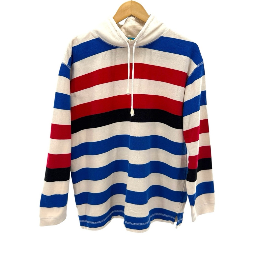 Vintage On Your Mark Stripe Hoodie Pullover M Red Blue Mod Retro Unisex